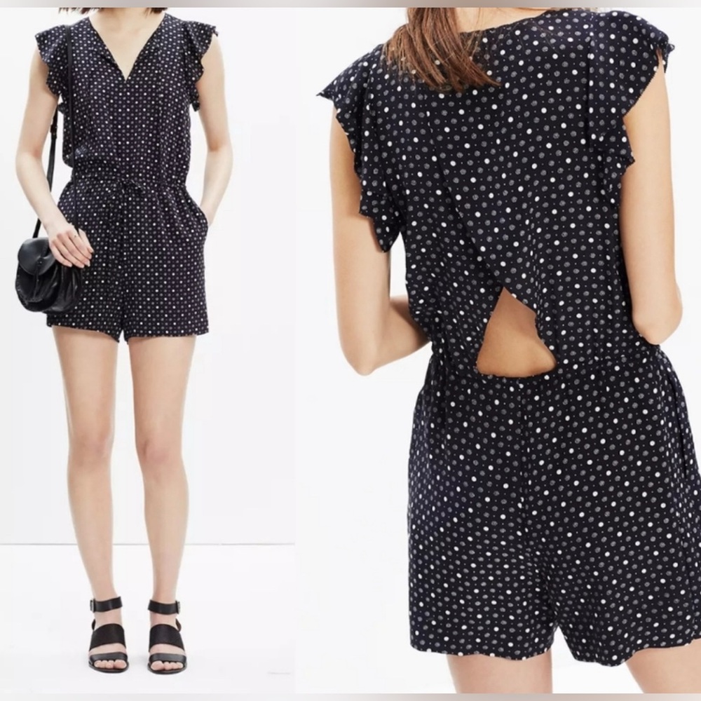 Madewell Navy Polka Dot Keyhole Romper